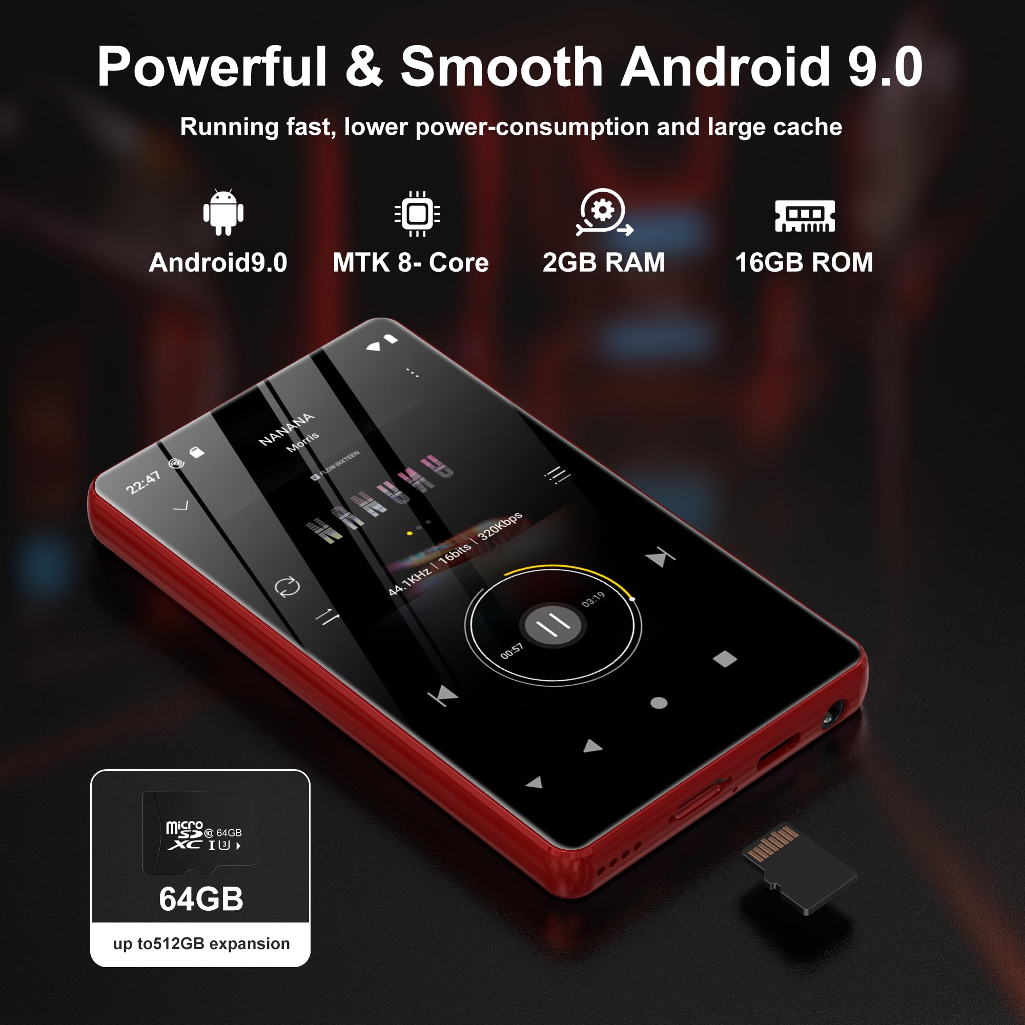 80GB MP3 Player with WiFi and Bluetooth, 4.0” IPS HD Touch Screen, SWOFY M503Pro MP4 Player with Speakers, Android Music Player with Spotify, Deezer, Audible, FM Radio,Play Store for Kids