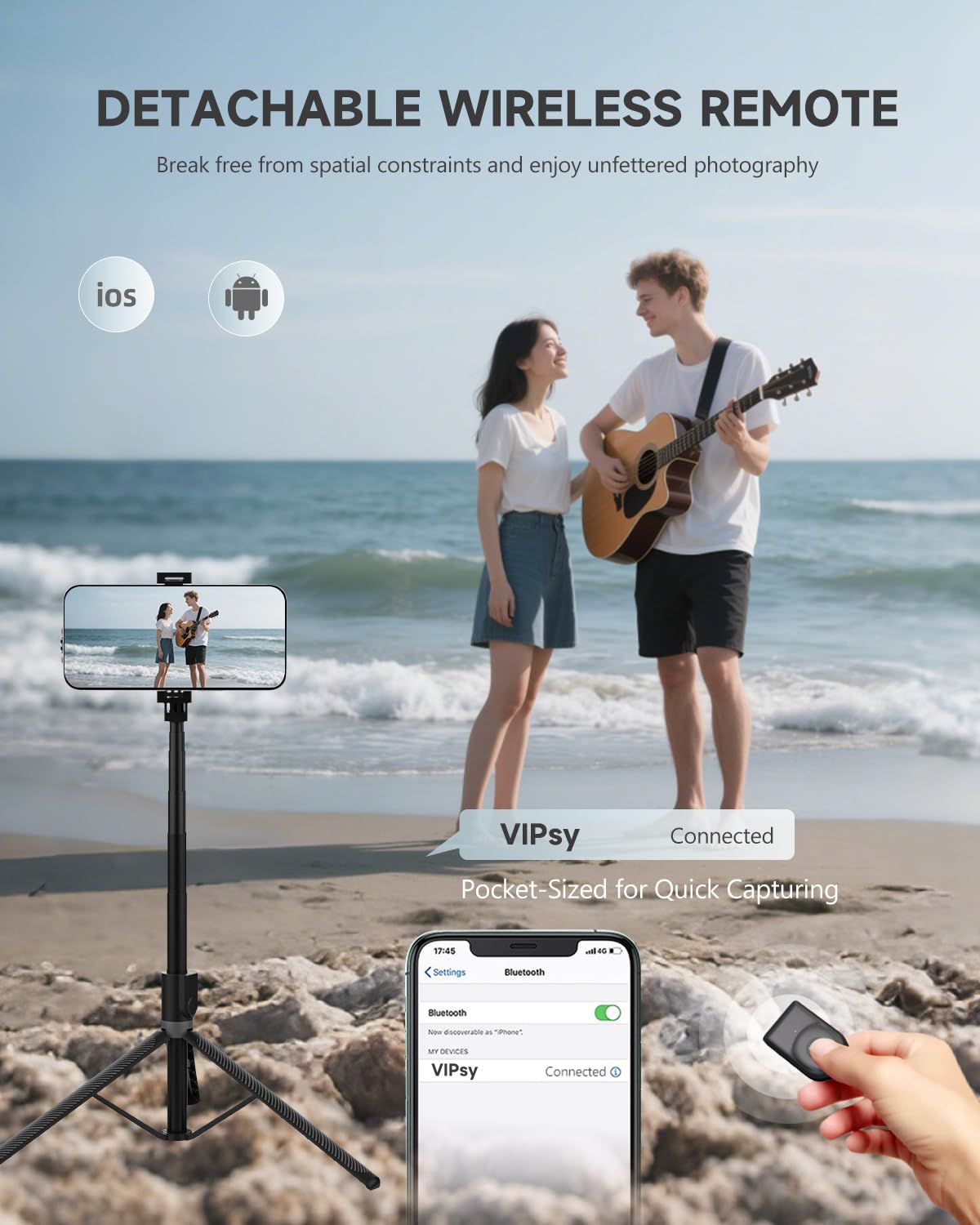 RISEOFLE Phone Tripod & Selfie Stick, 180cm Aluminum All in One Extendable Tripod for Smartphone, Portable Travel Tripod Stand with Wireless Remote Control for iPhone/Samsung/Android/Camera