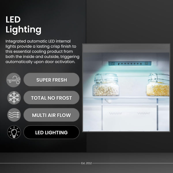 Teknix FFH1825WB 55cm Freestanding 50/50 Fridge Freezer - 256 Litre Capacity - Total No Frost - Non-plumbed Water Dispenser - Black, H182.5 x W55 x D56.2 (cm)