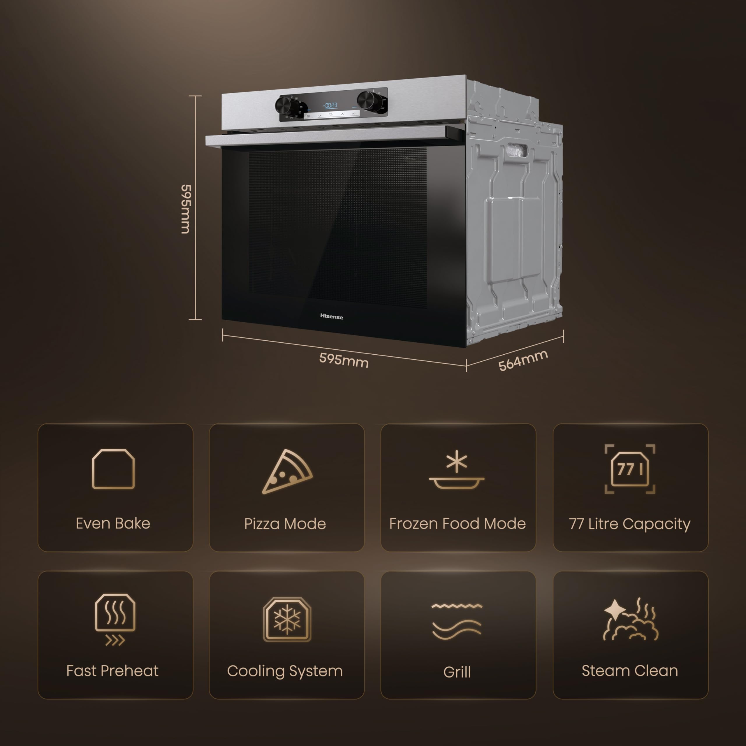 Hisense BI64211PB 77 Litre Built In Electric Single Oven With Pyrolytic Cleaning, Pizza Mode, Multiphase Cooking- Black 22x23x23 inches (LxWxH) - A+ Rated, Extra Large