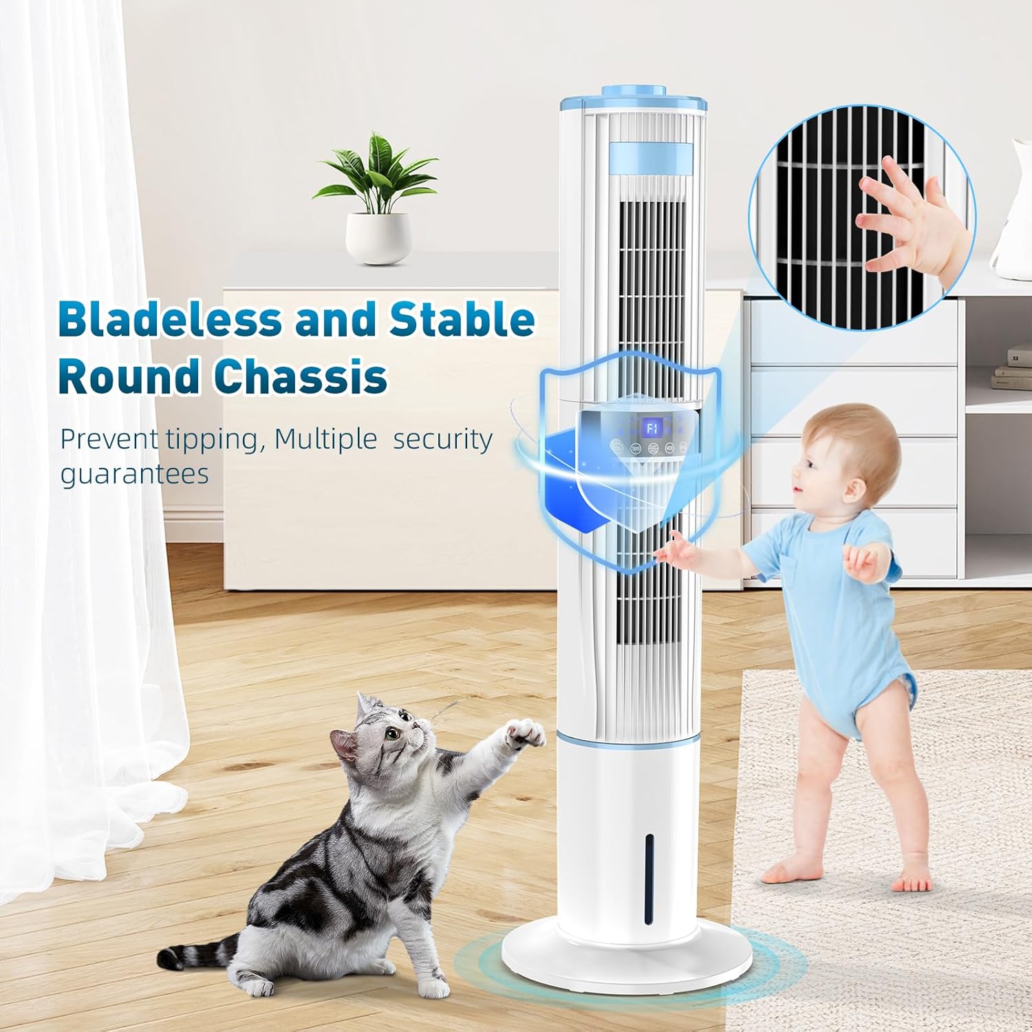 Bidiowe Mobile Air Conditioners, 9.5L AC Unit Tank 60W Evaporative Air Cooler Automatic Light Off 60°/120° Oscillation 3 Modes 7H Timer Remote Control 3 Ice Box Quiet Cooling Fan for Home, Office