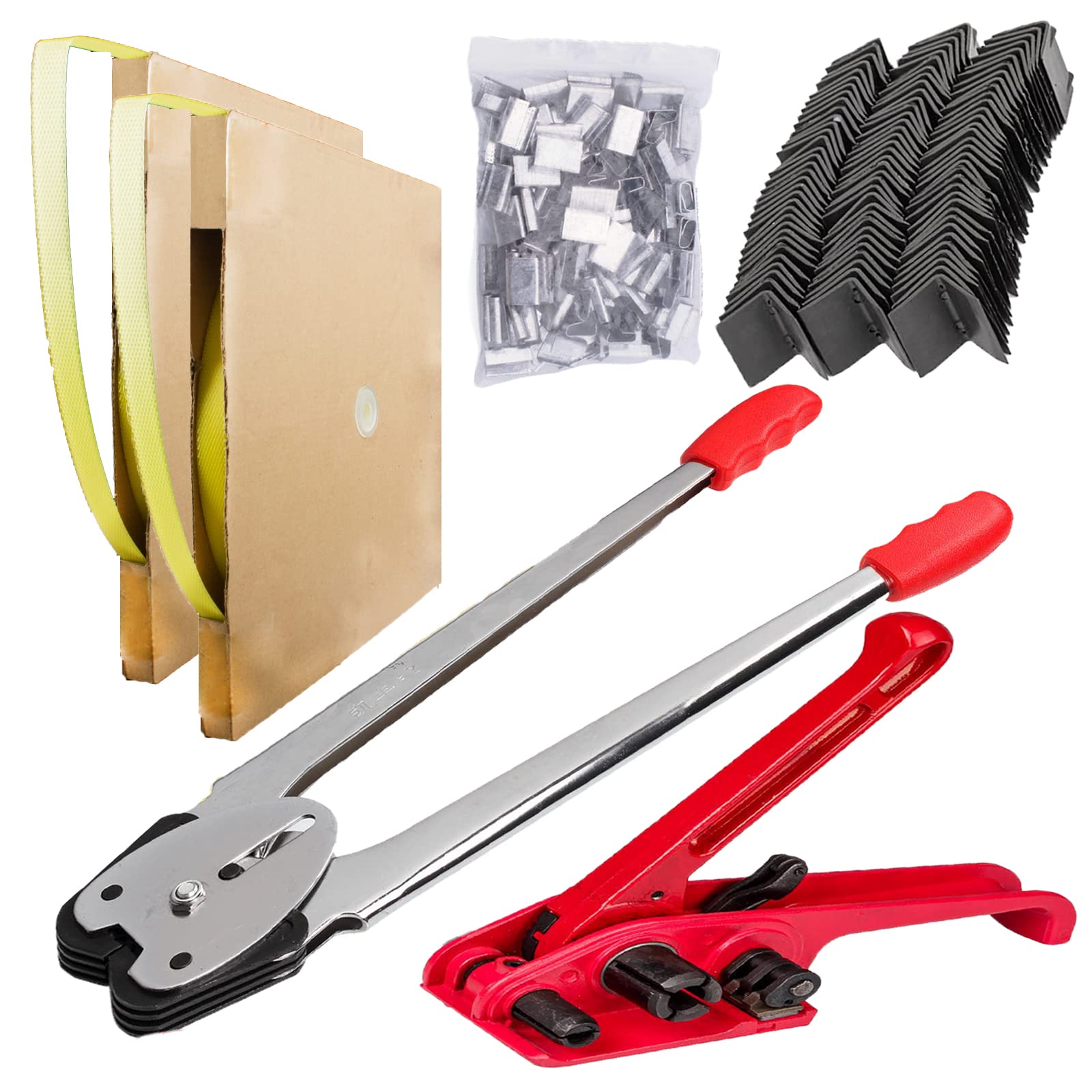 Complete Hand Pallet Packaging Strapping Kit with Tools, 200m PP Band, Metal Seals, and Edge Protectors for Secure Packing