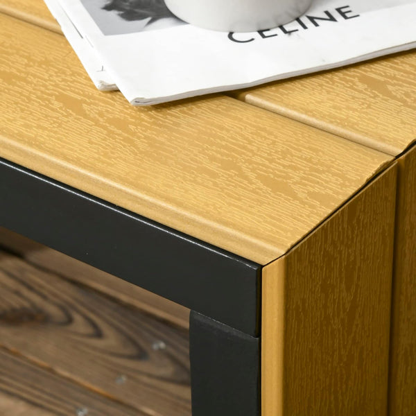 Outsunny 3 Pieces Patio Furniture Set, Outdoor Garden Sofa Conversation Set w/Padded Cushions, Wood Grain Plastic Top Table and Side Panel, Dark Grey