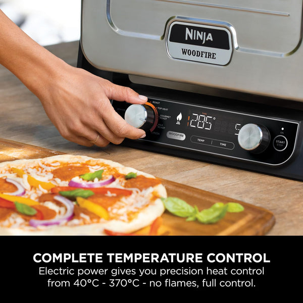 Ninja Artisan Electric Outdoor Pizza Oven & Air Fryer, 4 Functions: Pizza, Air Fry, Bake & Prove, 5 Pizza Settings, Includes 12-inch Pizza Stone, Pizza Peel, Baking Tray & Air Fry Basket, Grey MO201UK