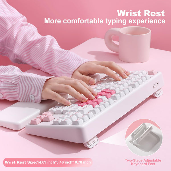 YUNZII B87 Wireless Mechanical Keyboard,QMK/VIA Software Custom Gaming,Gasket RGB Keyboard with Cute MOA Keycaps,Wrist Rest,BT5.0/2.4G/USB-C NKRO for Win/Mac (butter, milk v2 linear)