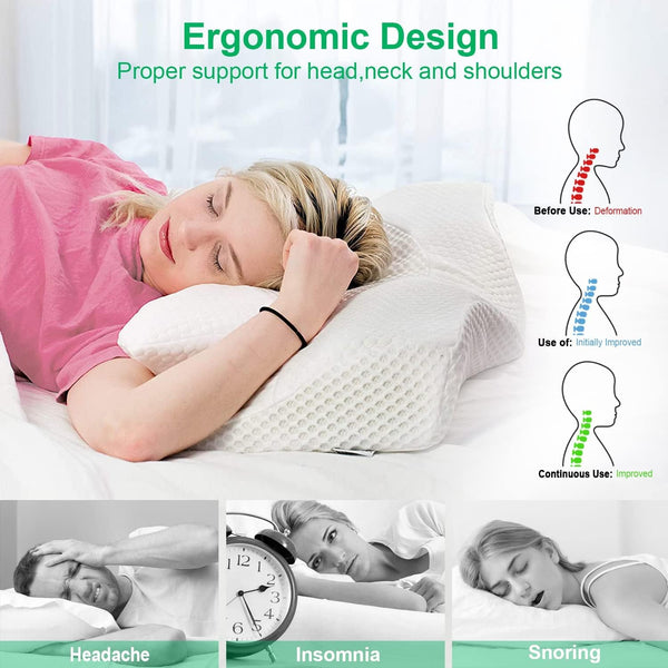 Elviros Cervical Memory Foam Pillow for Neck Pain Orthopedic Neck Pillow for Shoulder Pain Ergonomic Head Neck Support Pillow for Side/Back/Stomach