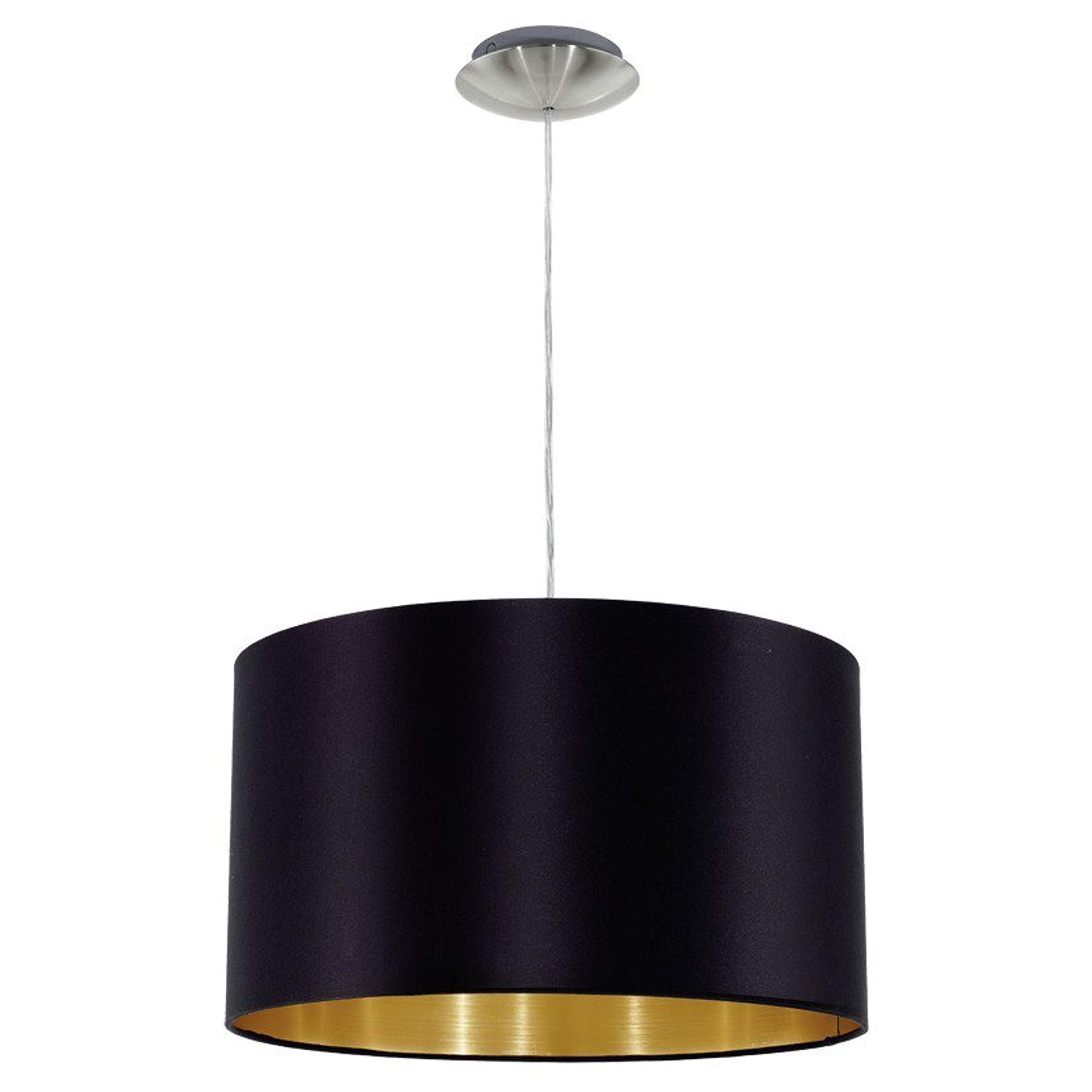 EGLO Maserlo Textile Pendant Lamp, Nickel Matt Steel with Black and Gold Fabric Hanging Light, E27 Socket, : 38 cm (14.9")