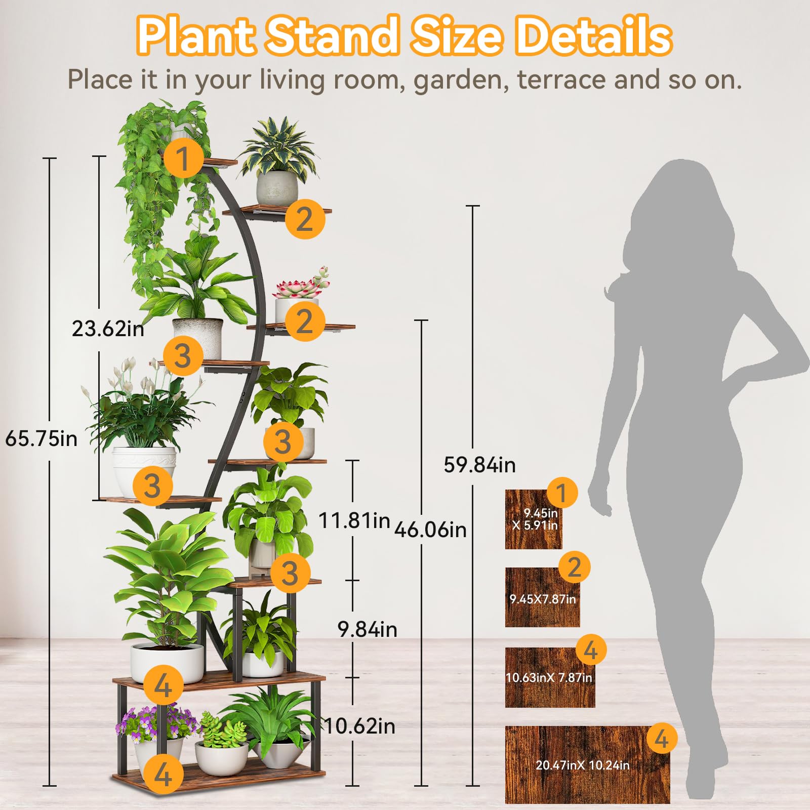 Zekoled 9-Tier Plant Stand with Grow Lights & Auto Timer, 167cm Tall S-Shaped Indoor/Outdoor Plant Shelf, Metal Plant Flower Holder, StandSpace-Saving Corner Shelf for Home, Balcony, Patio