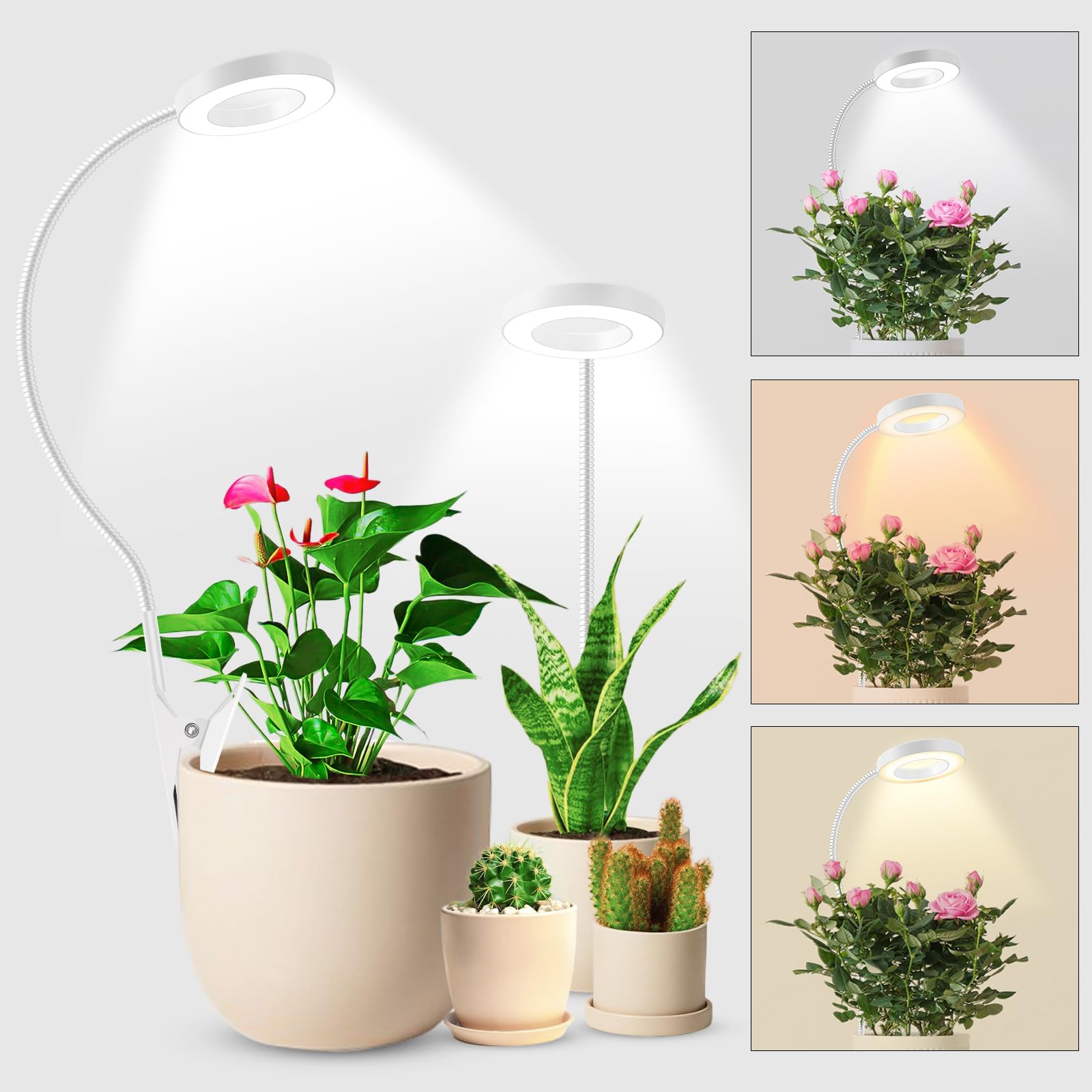 Grow Lights for Indoor Plants, Clip On 6500K Full Spectrum LED Grow Light, Two Installation Options Plant Light, 3 Colors Grow Lamp with 360?