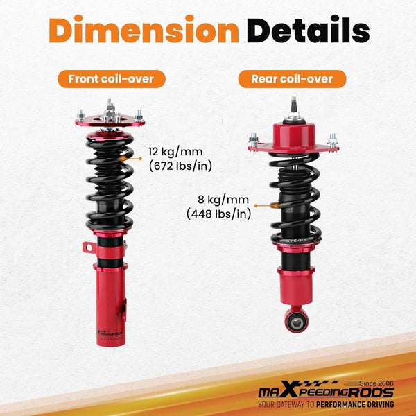 maXpeedingrods Coilovers Suspension Kit Performance Coilover for Toyota Celica 2000-2006 ZZT230 ZZT231 GT 1.8 VVT-i Coil Shock Strut Adj. Height