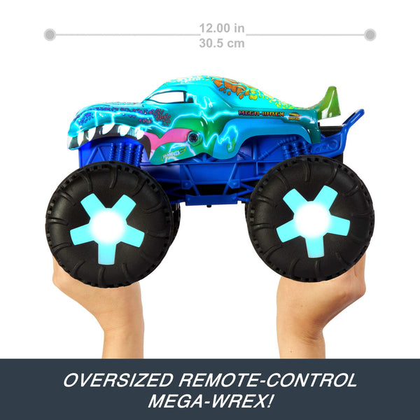 Hot Wheels Monster Trucks Remote Control Car, 1:15 Scale Mega-Wrex Alive Battery-Powered RC Vehicle with Lights & Sounds, JBD90