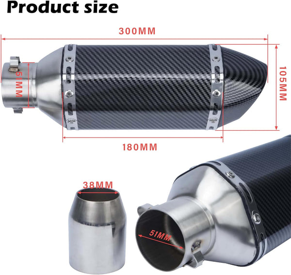 Motorcycle Slip On Exhaust Muffler, 38-51mm/1.5-2in Inlet Stainless Steel Universal Motorcycle Exhaust Mufflers Exhaust Muffler Carbon Fiber Pipe for Motorcycles Modification