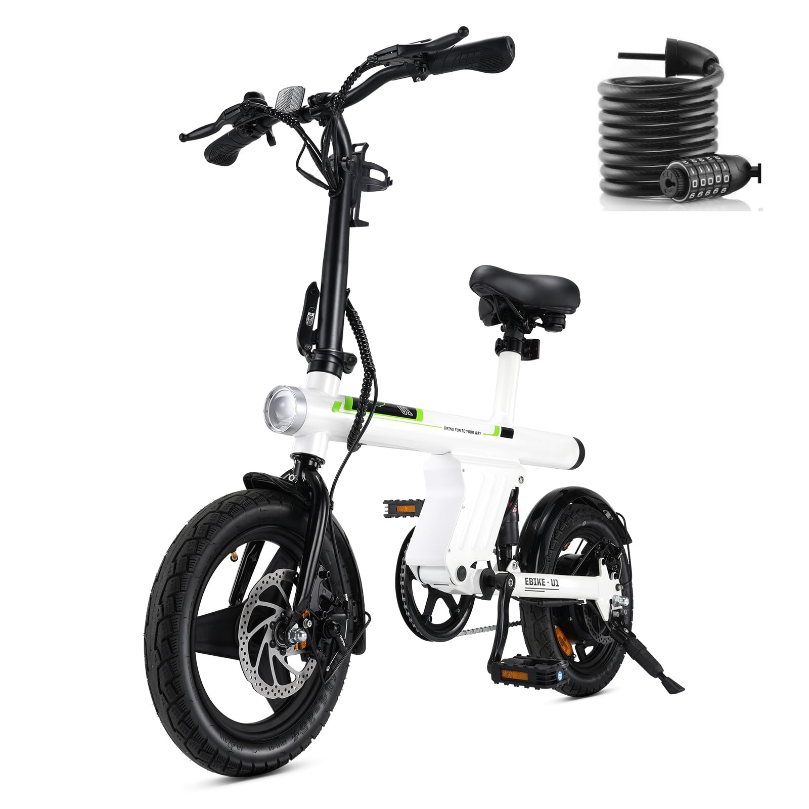 Finbike U1 Electric Bike for Adult/Teens,14" Folding Electric Bicycle with LCD Display,25KM/H & 45KM Range,4H Fast Charge,4 Riding Modes,Rear Shock Absorber,120KG Capacity,Compact Foldable Ebike