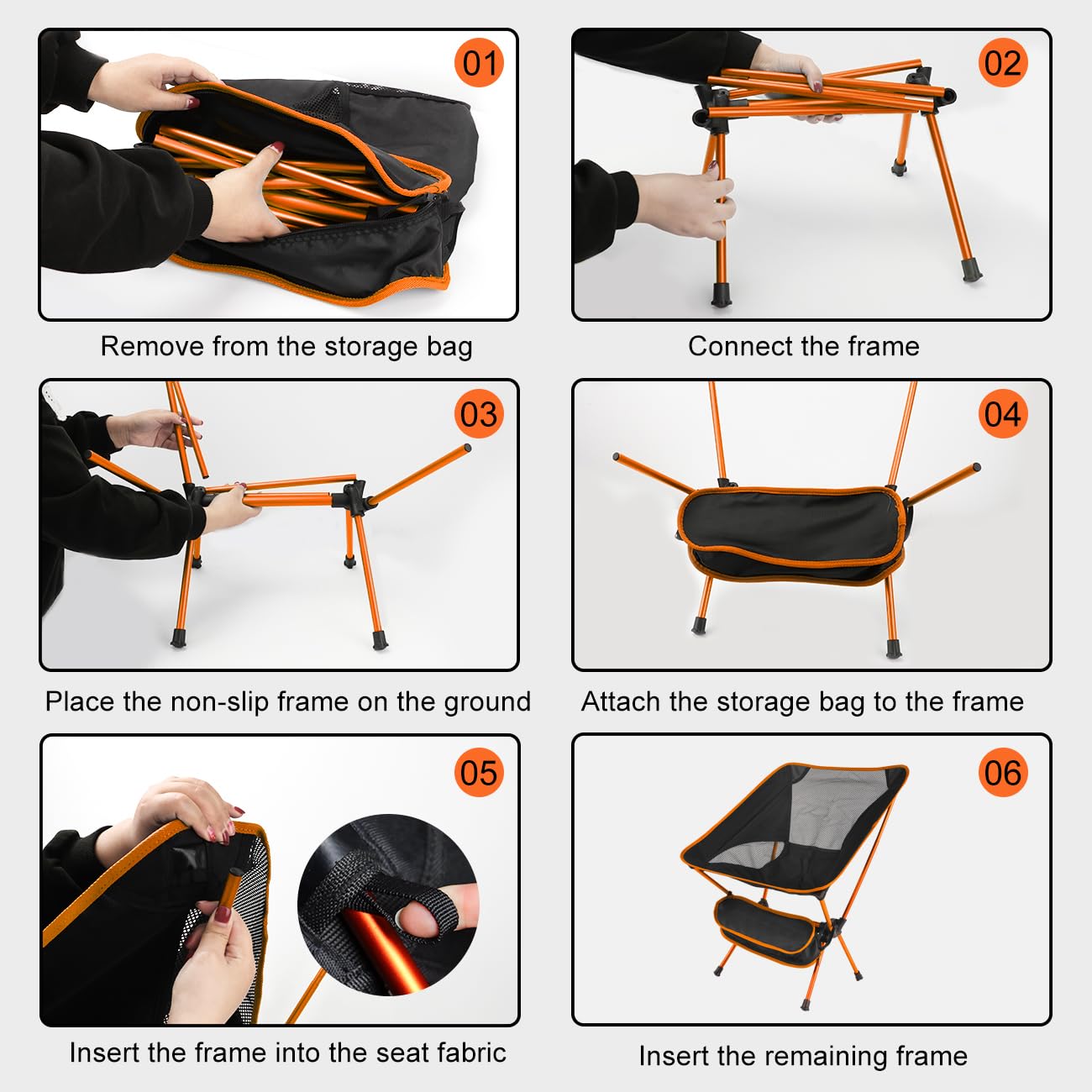 SOPPY Folding Camping Chair Ultra Lightweight, Portable Backpacking Chair, Heavy Duty 135kg Capacity, Outdoor Chairs with Carry Bag for Camping, Garden, Fishing, Beach,BBQs - Orange