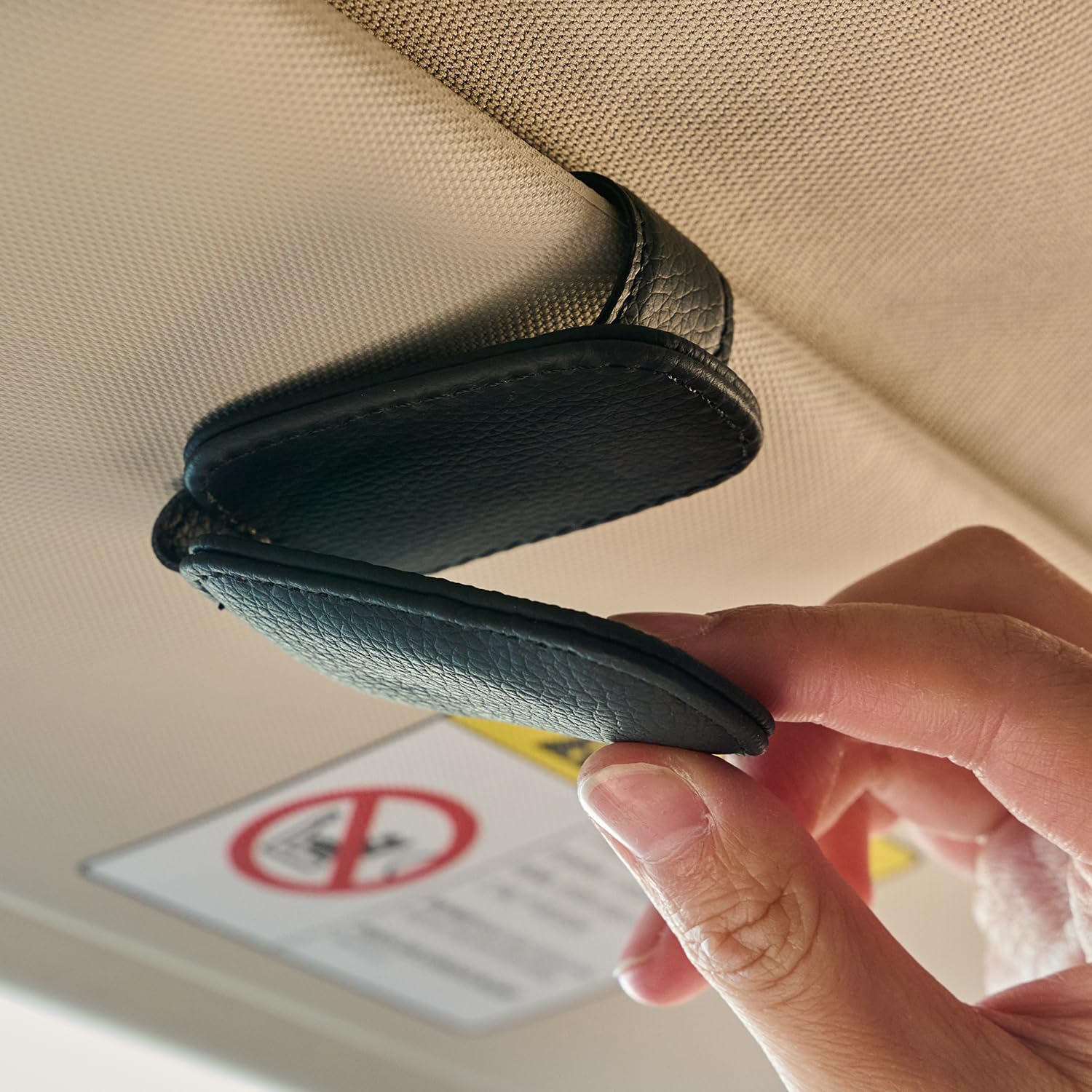 Premium Leather Sunglasses Holder for Car Visor - Luxury Car Accessories Organizer, Stylish Unisex Gift for Men & Women, Durable Eyeglass Case Clip with Compact Design (Black)