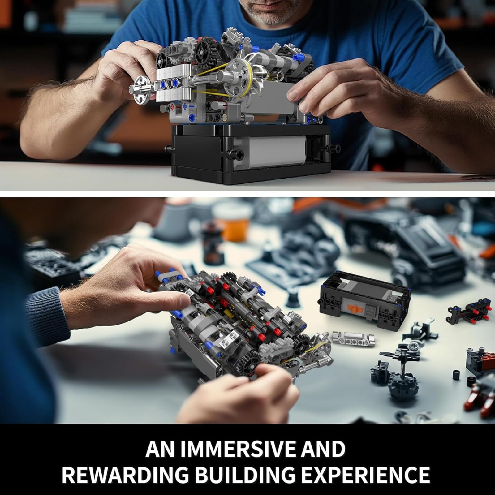 Mould King 10193 Engine Building Blocks Toy Kit, Boxer Engine Clamping Blocks Construction Kit Model, Toy Gift Collectibles for Adults Boys Girls(609 Pieces)