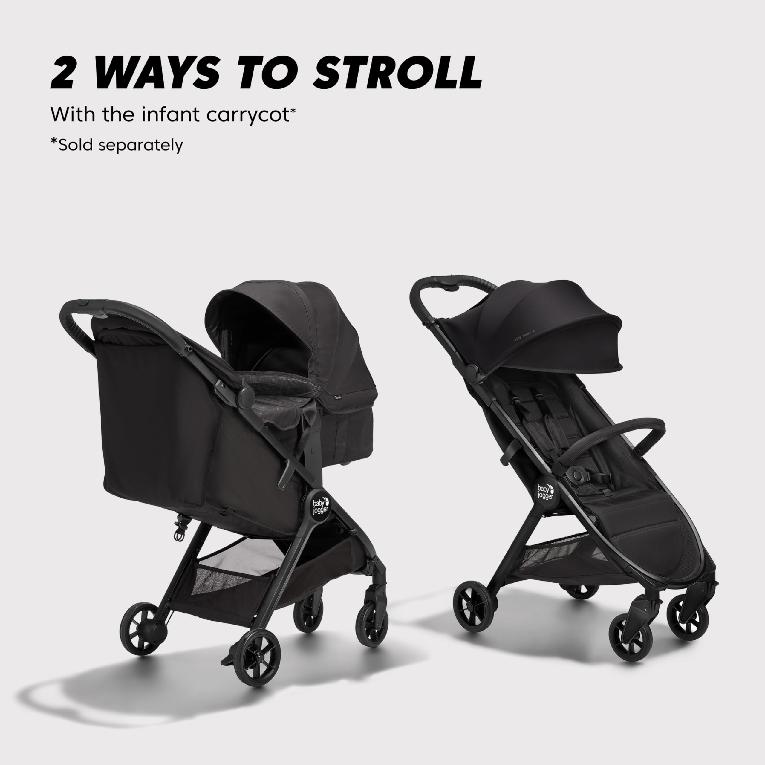 Baby Jogger City Tour 2 Travel Stroller | Ultra-Lightweight, Foldable & Compact Pushchair Buggy | Shadow Grey