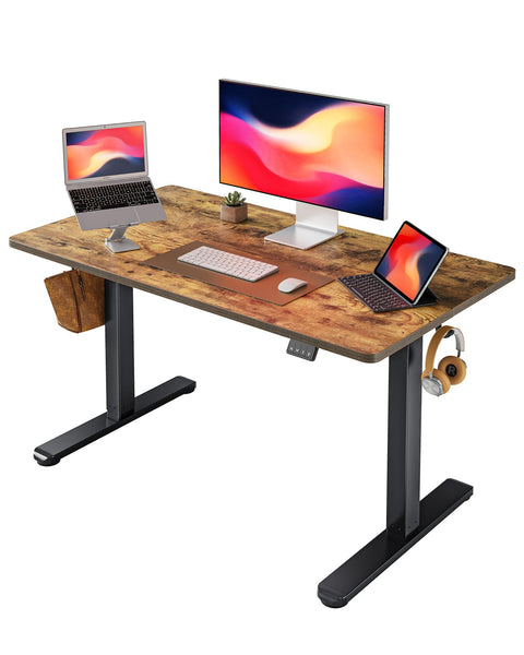 FEZIBO Height Adjustable Electric Standing Desk, 120 * 60 cm Stand up Table, Sit Stand Home Office Desk with Splice Board, White Frame/Maple Top