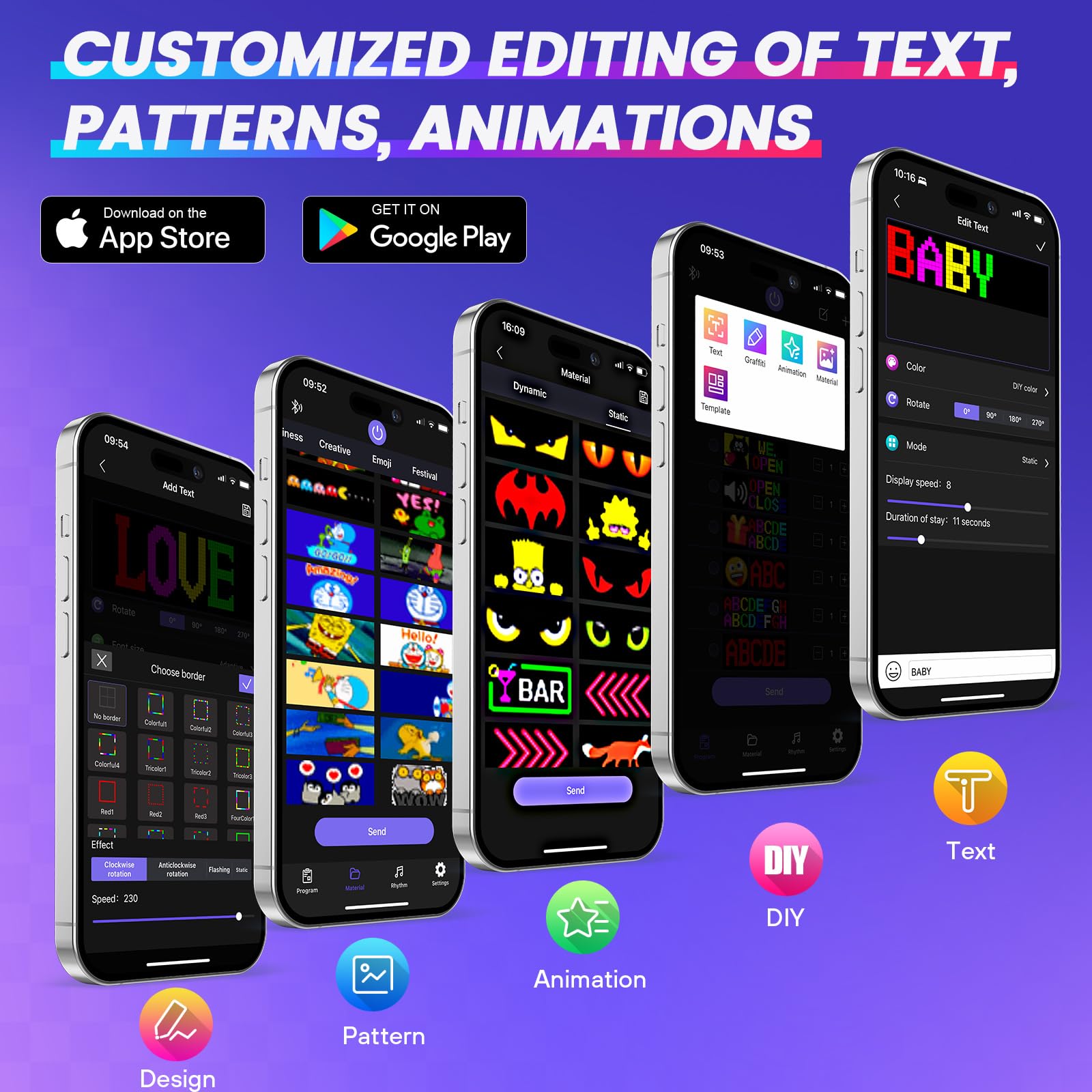 Qnoavve Bluetooth App Control LED Sign, 14.6"x3.6" Devil Eyes Car Lights, Flexible USB 5V LED Car Sign, Programmable Customizable Display Panel, Scrolling Message Board for Store Bar Hotel Party