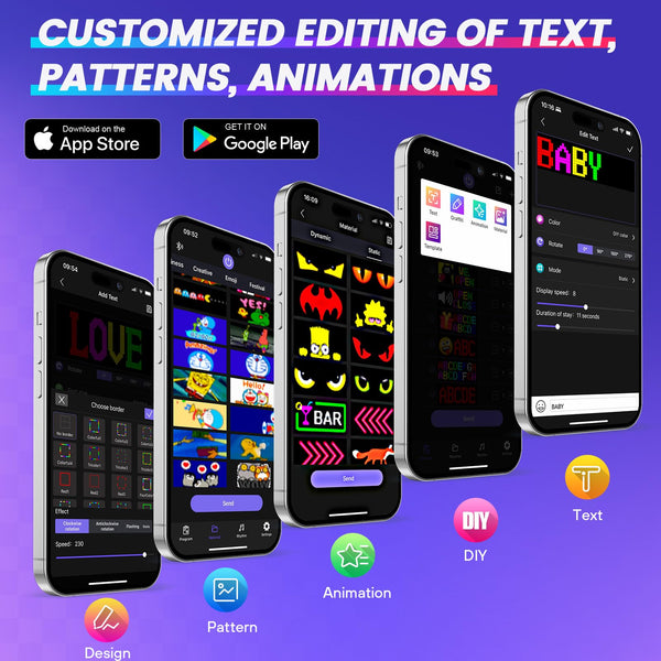 Qnoavve Bluetooth App Control LED Sign, 14.6"x3.6" Devil Eyes Car Lights, Flexible USB 5V LED Car Sign, Programmable Customizable Display Panel, Scrolling Message Board for Store Bar Hotel Party