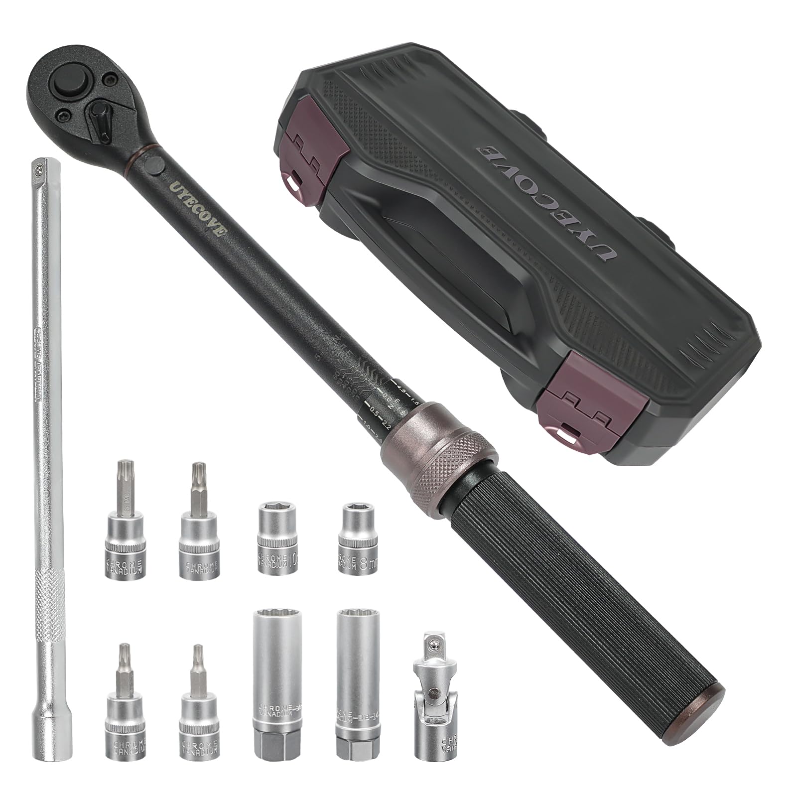 Torque Wrench 1/4 Bike Torque Wrench 1-25nm Torque Wrench Set 63ps with 100mm Extension bar and Socket