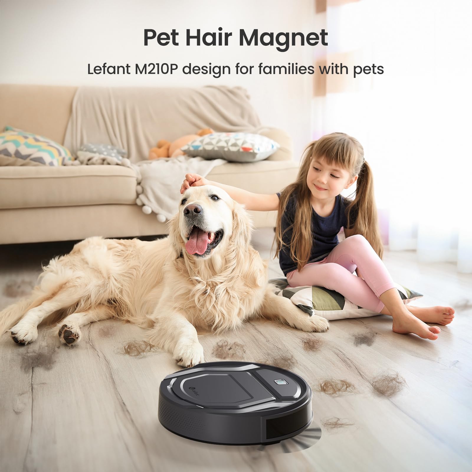Lefant M210 Robot Vacuum Cleaner, 2200Pa Strong Suction, 7.8cm Thin 28cm DIA, Automatic Self-Charging Small Robotic Vacuums, Wi-Fi/App/Alexa Control, Ideal for Pet Hair Hard Floor and Carpet