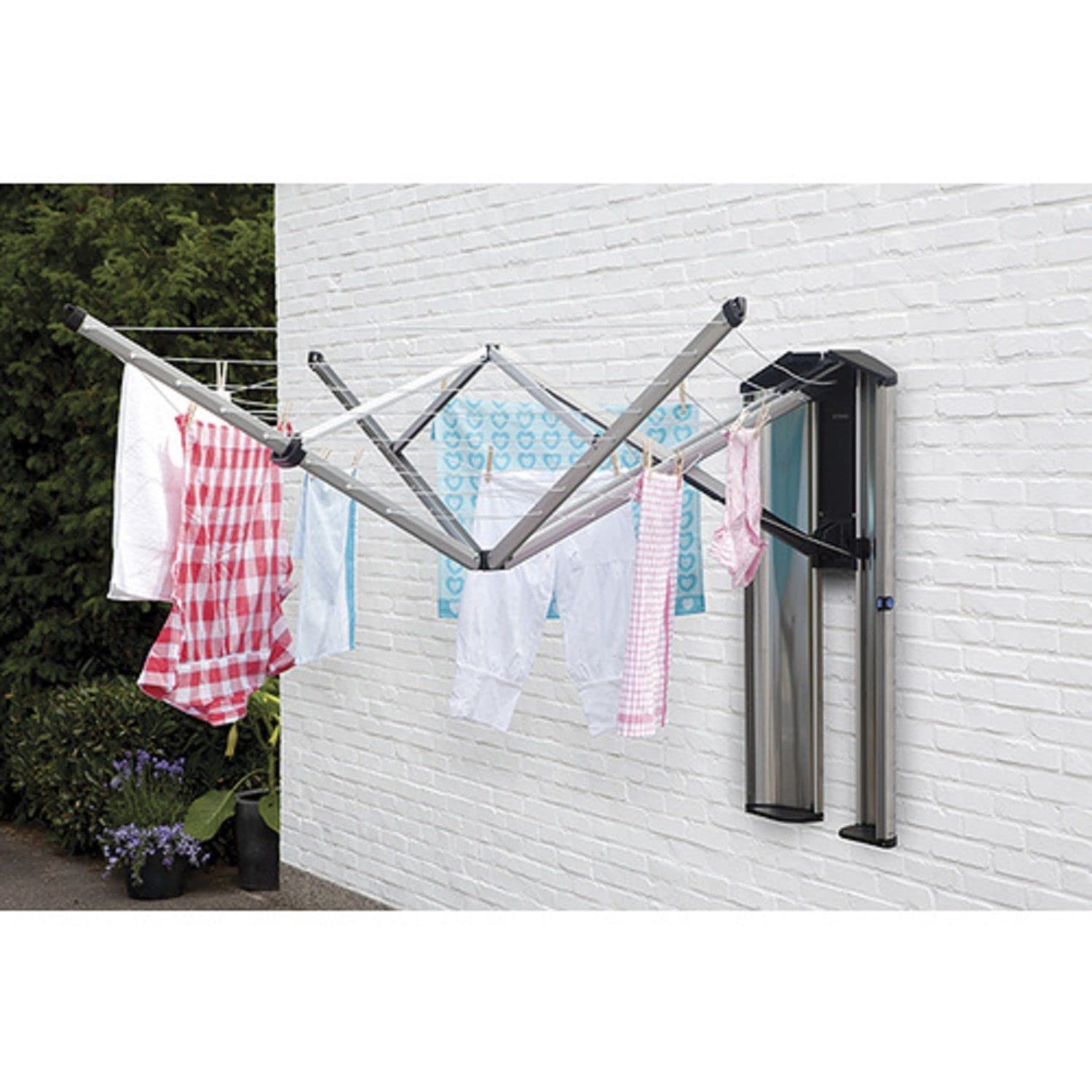 Brabantia WallFix Retractable Washing Line with Protective Fabric Cover (24m) Wall-Mounted Foldaway Clothes Air Dryer (Silver)