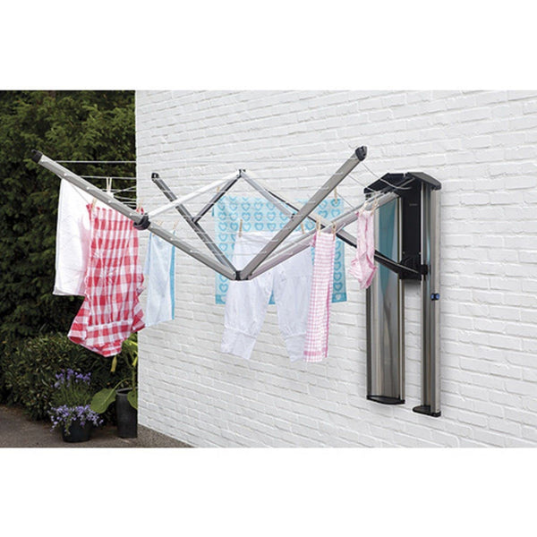 Brabantia WallFix Retractable Washing Line with Protective Fabric Cover (24m) Wall-Mounted Foldaway Clothes Air Dryer (Silver)
