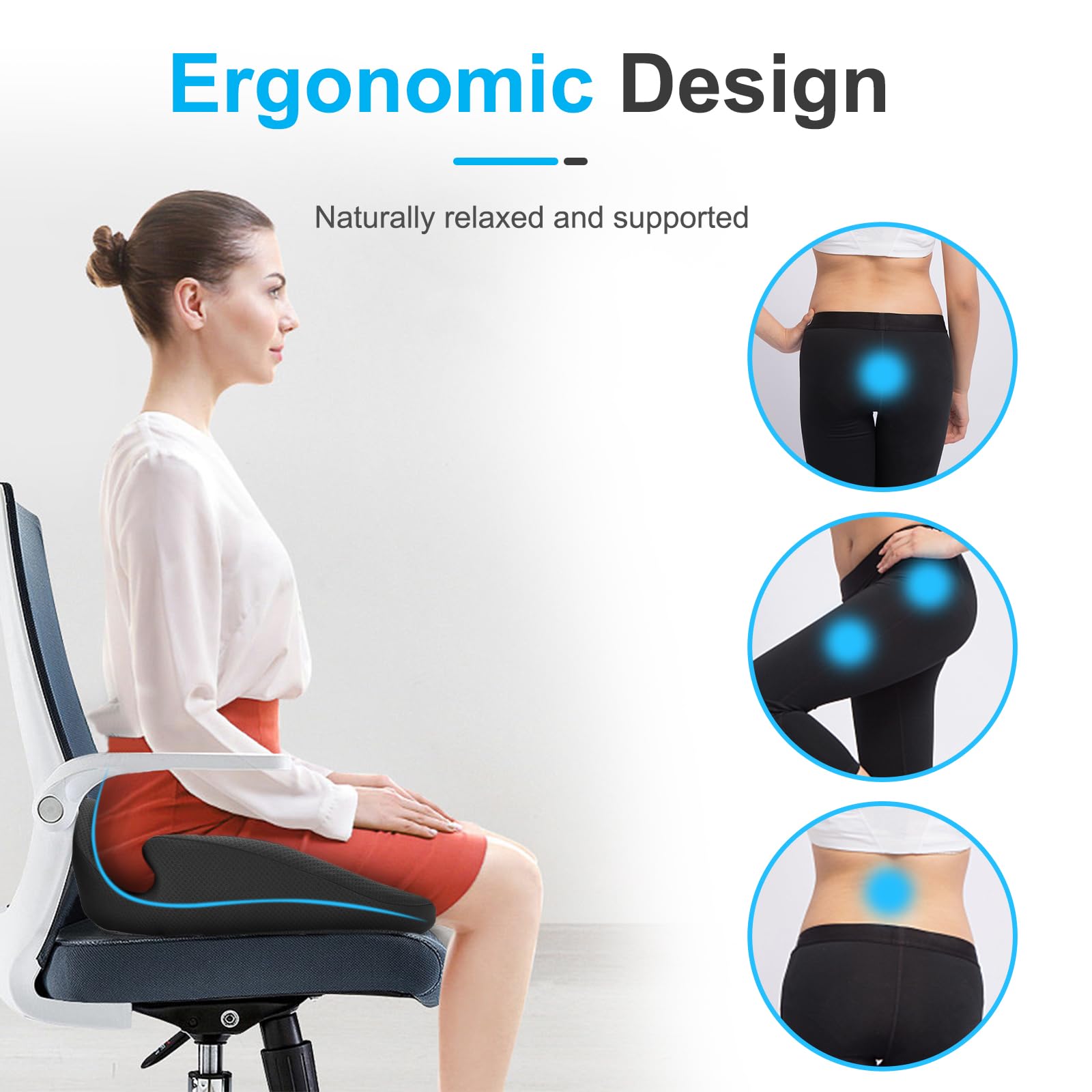 Ajiteogy Seat Cushion,Memory Foam Coccyx Cushion Pressure Relief for Hip, Tailbone, Coccyx, Sciatica,Ergonomic Seat Cushion for Office Chair,