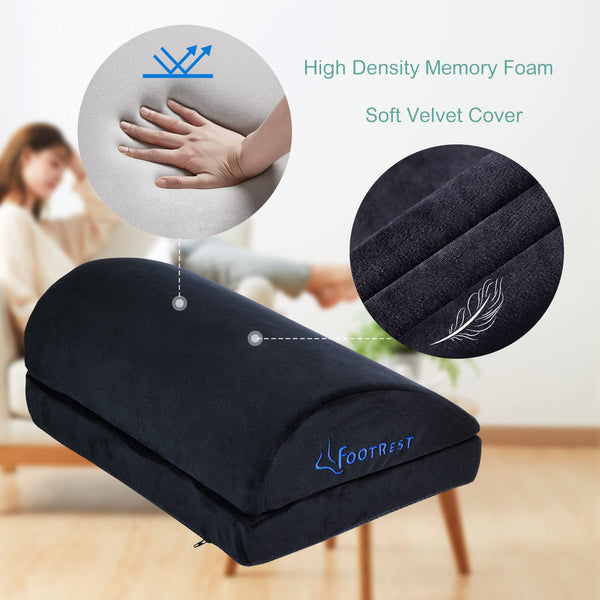 Ergonomic Foot Rest Under Desk, Adjustable Footrest Cushion with 2 Optional Height, Back Leg Knee Feet Support, Non-Slip Foam Footstool Pillow,