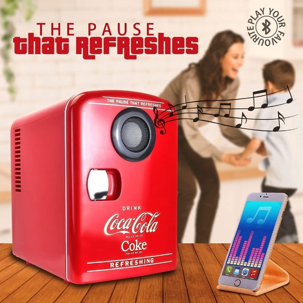 Coca Cola Mini Fridge For Bedrooms 5L Retro Vending Machine Style Cool Box 10 Can Quiet Mini Fridges with Display Window For Coke Beverages Food Drinks Home 12v Portable Cooler Box, Red
