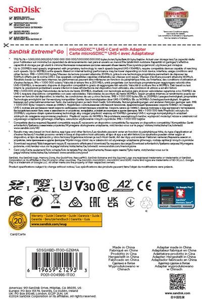 SanDisk 128GB Extreme microSDXC card +SD adapter, microSD card for smartphones, action cameras, drones, V30, up to 190 MB/s, SanDisk QuickFlow Technology, RescuePro Deluxe, UHS-I, 4k, V30, A2, U3