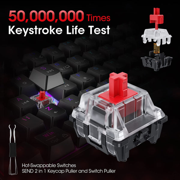 KOORUI Gaming Keyboards, 26 RGB Backlit Mechanical Keyboard Wired 104 Keys Full Size UK Layout with Blue Switch Gamer Keyboards for Windows MacOS Linux