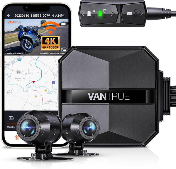 VANTRUE F1 Motorcycle Camera 4K Front and Rear 5GHz WiFi GPS HDR Waterproof, Dual Motorbike Motorcycle Dash Cam Dustproof, Motorbike Camera Dual Lens 160 Wide Anlge, 24H Parking Mode, 512GB Max