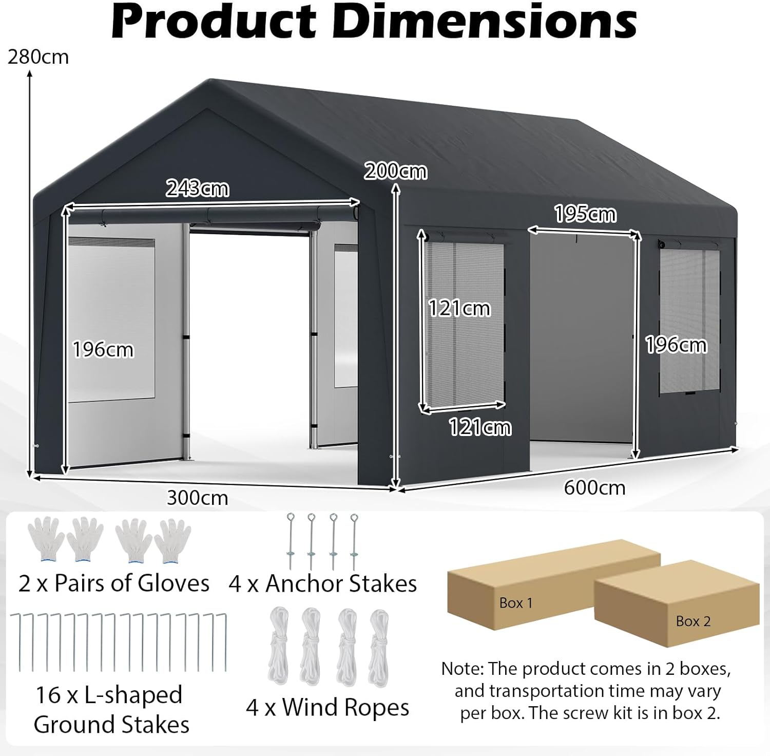 COSTWAY 3mx6m Carport, Heavy Duty Galvanized Car Canopy with 8 Removable Sidewalls & Adjustable Tarp, UV Resistant Waterproof Garage Boat Shelter Party Tent for Outdoor Garden