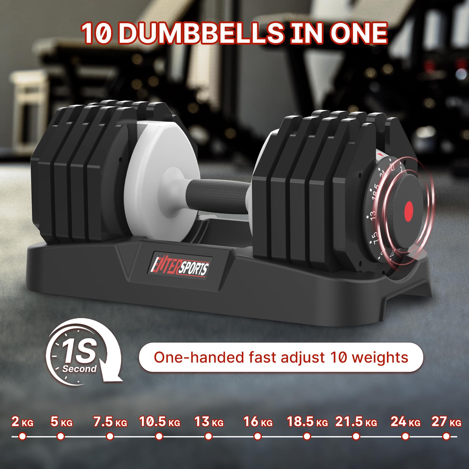 EnterSports 12kg/18KG/27KG Adjustable Dumbbells,Dumbbell Set for Saving Place, Dumbbell Weights with Non-Slip Handle, Home Gym Strength Training Equipment for Full Bodybuilding