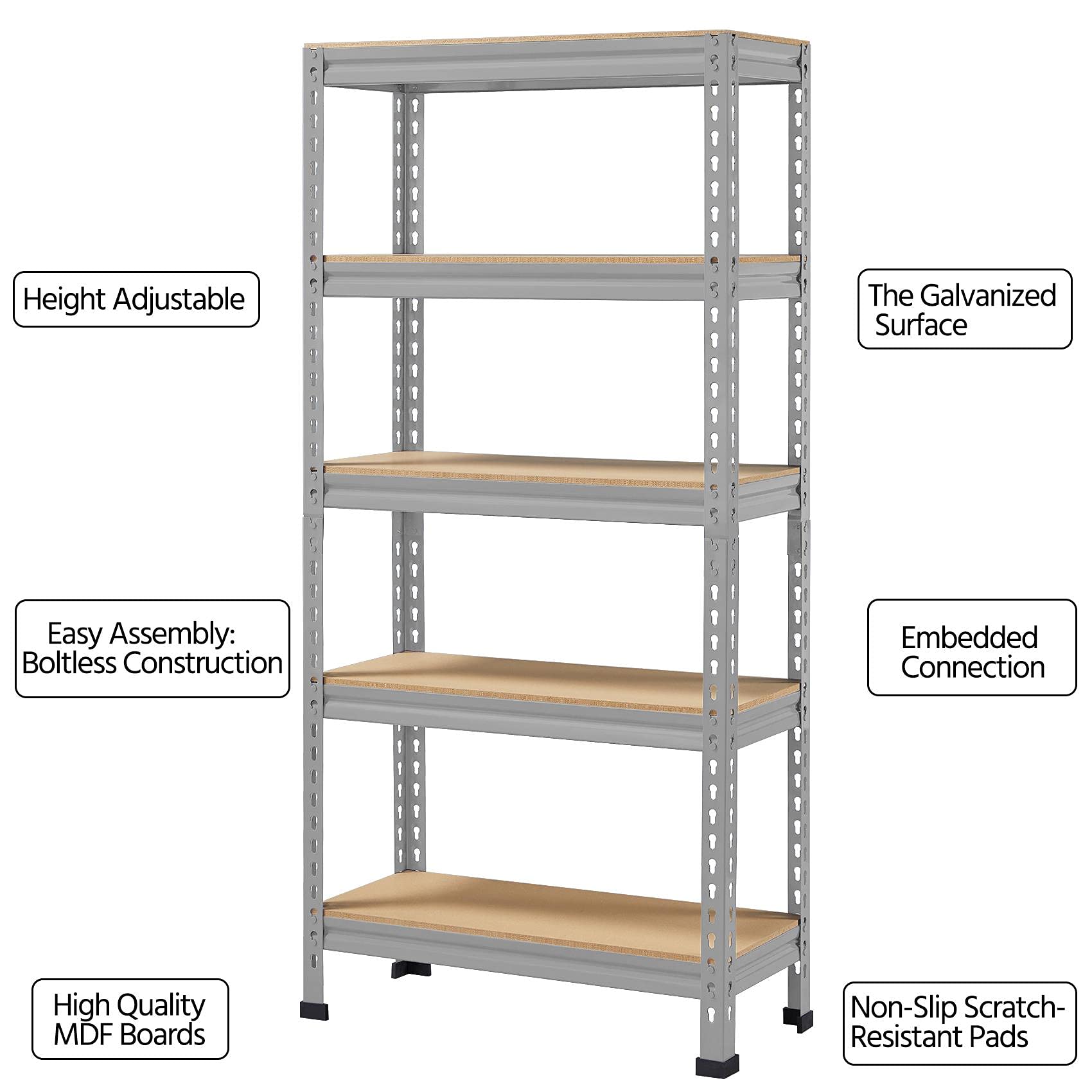 Yaheetech 5 Tier Garage Shelving Units, Heavy Duty Racking shelves, 150KG Per Shelf/750KG Capacity, 70cmx30cmx150cm（LxWxH,Dark Gray