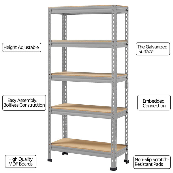 Yaheetech 5 Tier Garage Shelving Units, Heavy Duty Racking shelves, 150KG Per Shelf/750KG Capacity, 70cmx30cmx150cm（LxWxH,Dark Gray
