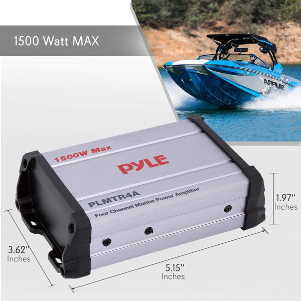 Pyle 4-Channel Marine Amplifier Receiver - Waterproof and Weatherproof Audio Subwoofer for Boat Stereo Speaker & Other Watercraft - 1200 Watt Power, Wired RCA, AUX and MP3 Audio Input Cable
