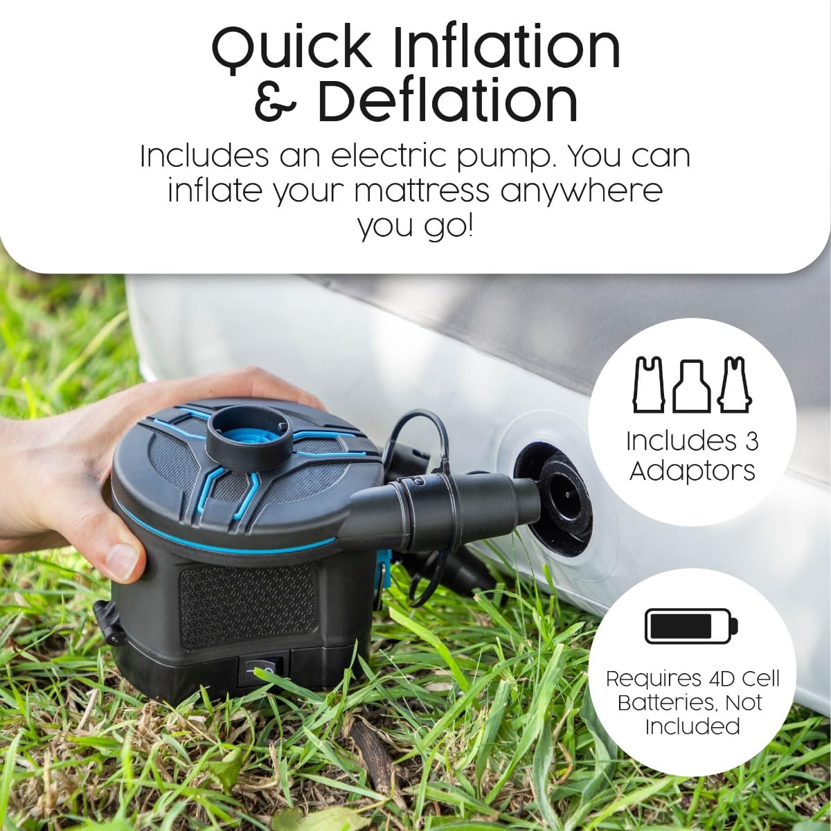 Bestway Premium Camping Double Airbed with Handheld Electric Pump, Double Flocked Inflatable Bed Portable, Air Mattress, Outdoor Camping Bed