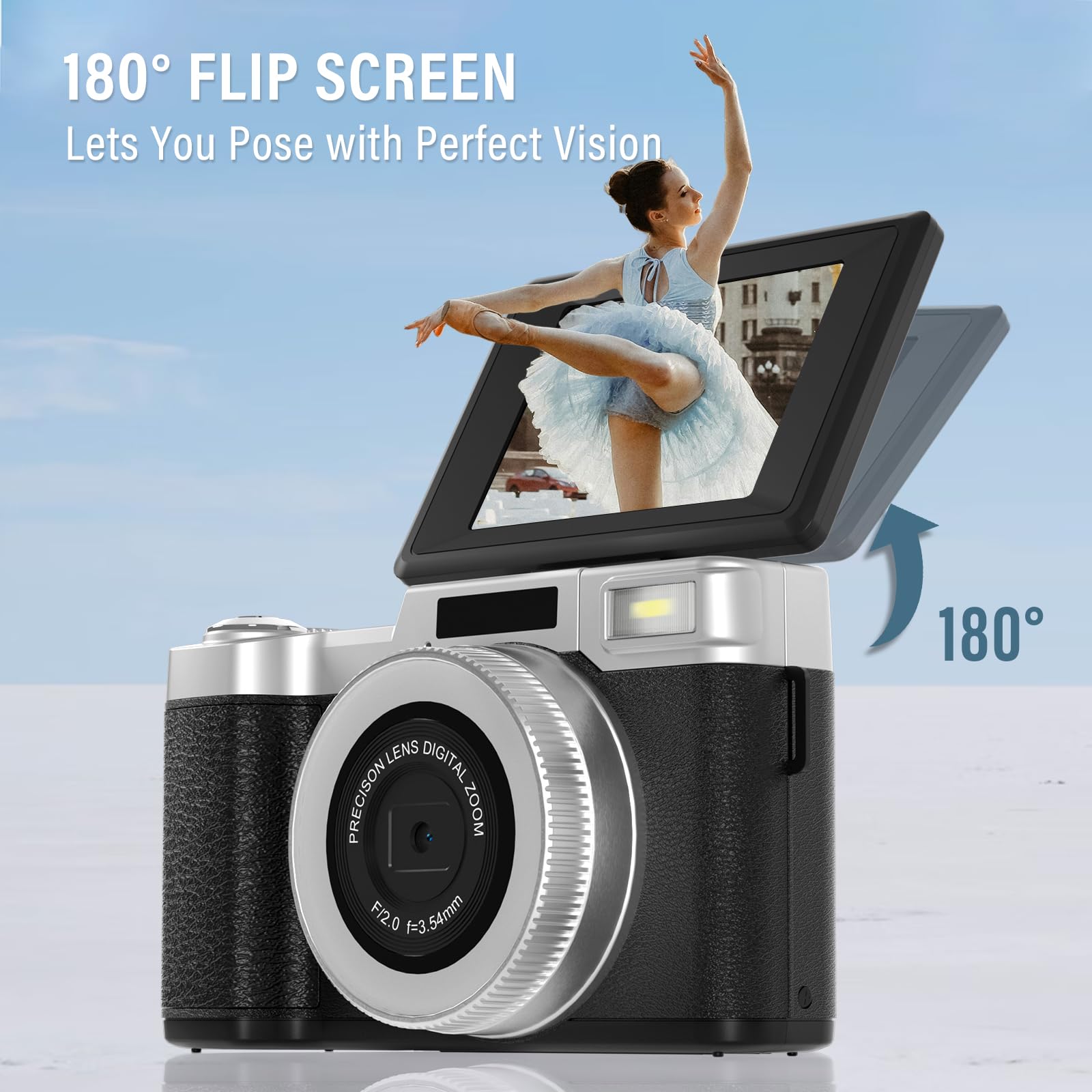 Digital Camera,4K 64MP Cameras for Photography with Beauty Light 180°flip Screen Compact Vlogging photo Camera, 18 Digital Zoom, Adjustable Flashlight