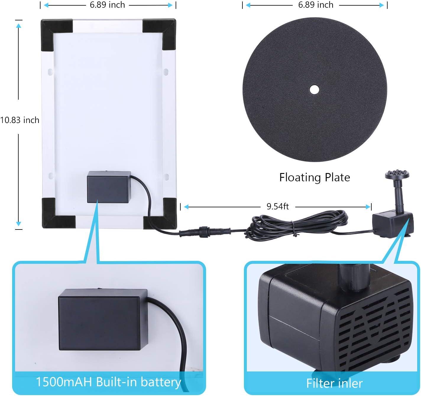 AISITIN 5.5W Solar Fountain Pump, Solar Water Pump Floating Fountain Built-in Battery, with 6 Nozzles, for Bird Bath, Fish Tank, Pond or Garden Decoration