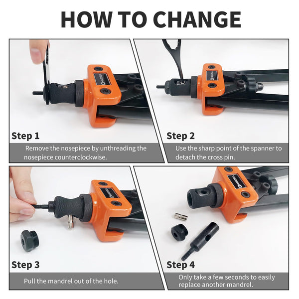 HARDELL Rivet Nut Tool, 14" Rivnut Tool with 100 Pcs Rivet Nuts and 7 Metric & Inch Mandrels M6 M8 M10, 1/4-20, 5/16-18, 3/8-16, 10-24 and Rugged Carrying Case