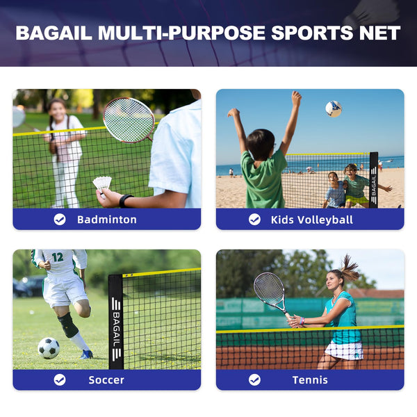 BAGAIL Badminton Net, Foldable Nylon Net, Hieght Adjustable Stand and Portable Carry Bag, Easy to Assemble or Disassemble, Ideal Recreational Sports Net for Tennis, Kids Badminton or Volleyball
