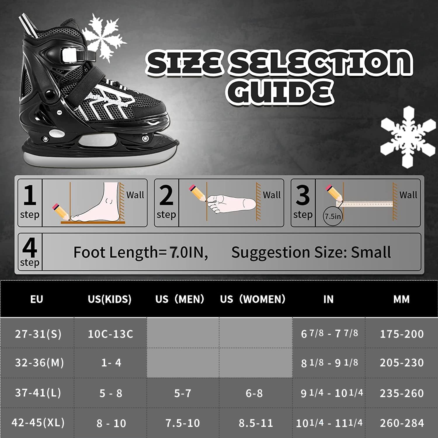 Nattork Adjustable Kids Ice Skate for Boys Girls Adult, Soft Padding and Reinforced Ankle Support Ice Hockey Skates