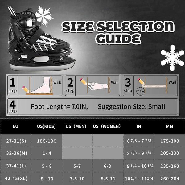Nattork Adjustable Kids Ice Skate for Boys Girls Adult, Soft Padding and Reinforced Ankle Support Ice Hockey Skates