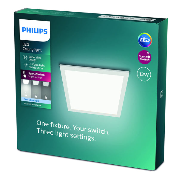 Philips LED Panel Square Ceiling Light SceneSwitch Dimmable 4000K 12W [Cool White - White]. for Indoor Lighting, Livingroom and Bedroom