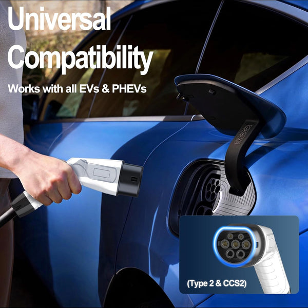 Ev Charger Cable Type 2 to 3 Pin UK Plug 10M/32.8ft, 3KW 13A with Adjustable Current, Includes UI Display Screen, Storage Bag & Wall Mount