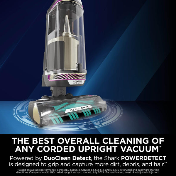 Shark PowerDetect Corded Upright Vacuum Cleaner, DuoClean Detect, Reverse Clean, Anti Hair Wrap Plus, Anti-Allergen, 8m Cord, 1.3L, Dusting Brush, Pet, Crevice, Multi Surface Tools & Bag, AZ3900UKTBK