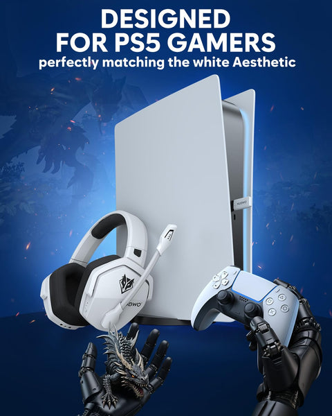 NUBWO G06 Pro Wireless Gaming Headset with Charging Station for Headset & PS5 Controller, 17ms Low Latency, 120H Battery Life, Dynamic 50mm Drivers-White (Only Compatible with PS5)